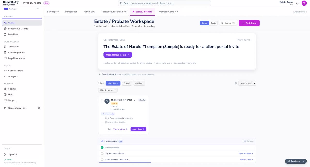 DocketBuddy demo preview