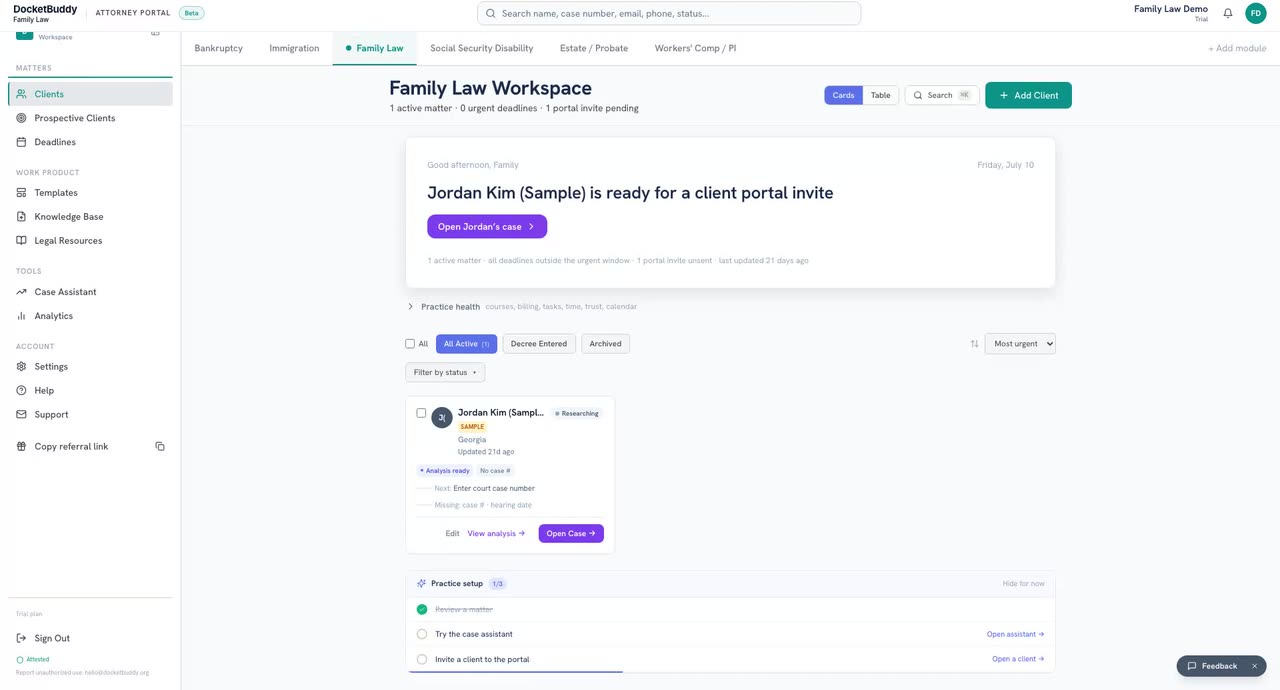 DocketBuddy demo preview